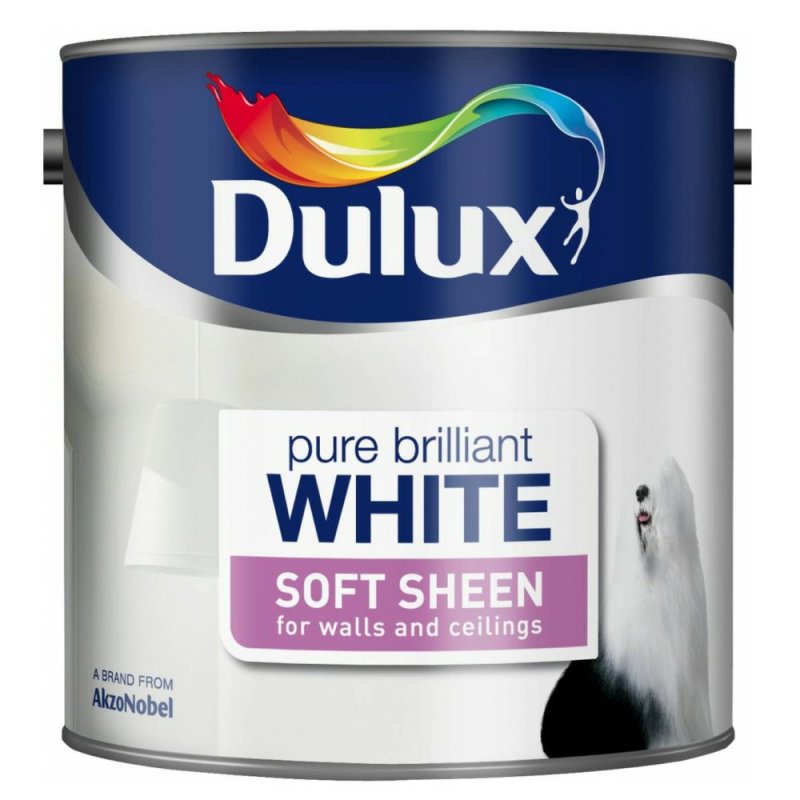 2.5L Dulux Pure Brilliant White Soft Sheen Emulsion Paint Pease of